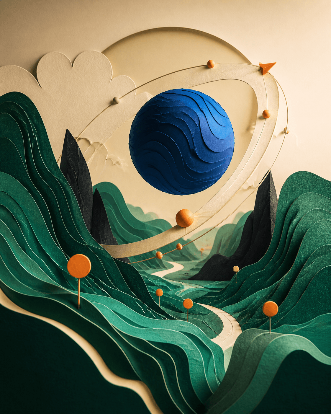 Abstract green paper landscape