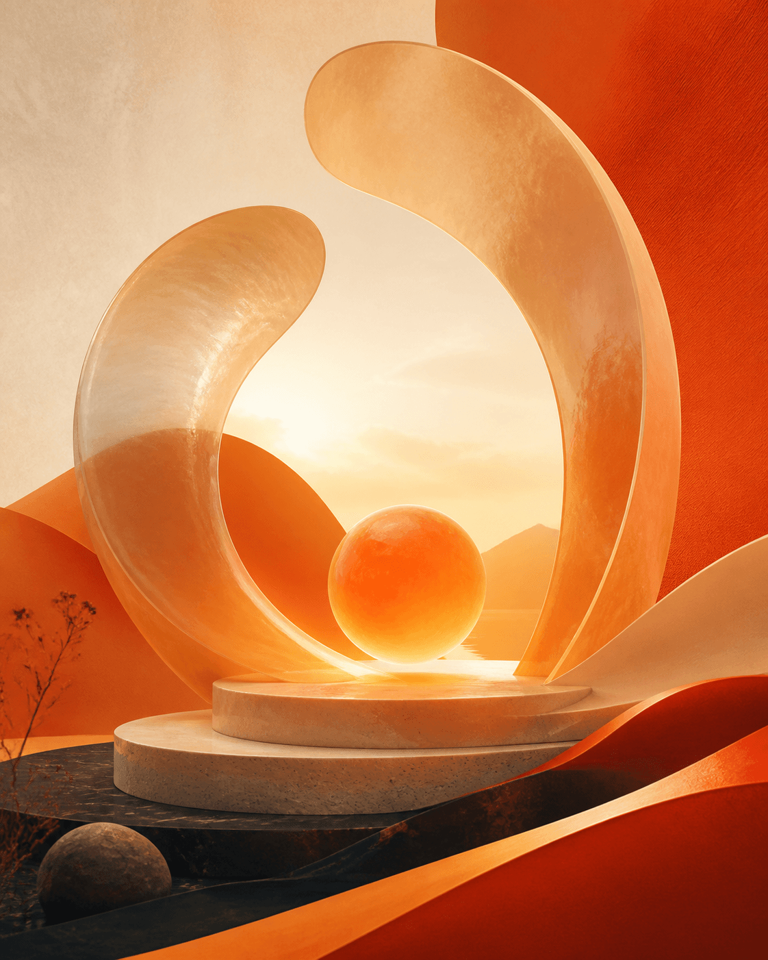 Abstract orange wellness sculpture